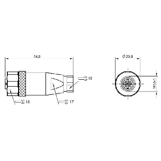 M12A Fem Droit 5p Inox; Bornes à vis (x5) 0.14-0.75mm², Ø6-8mm-Lire la description