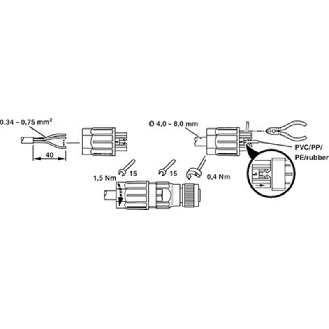 M12A Fem Droit 4p; Bornes autodénudantes, Ø4-8mm-Lire la description