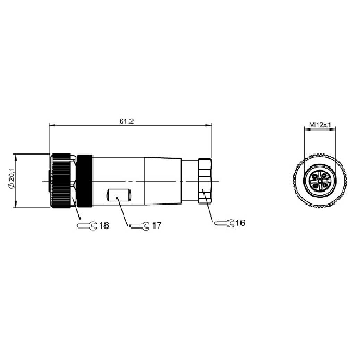 M12A Fem Droit 5p; Bornes à vis (x4) 0.14-0.75mm², Ø6-8mm-Lire la description