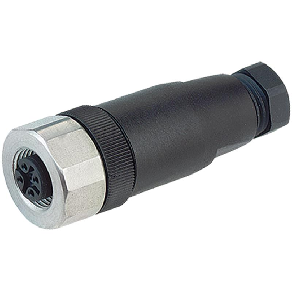 M12A Inox V4A Fem Droit 5p; Bornes à vis (x5) <0.75mm², Ø6-8mm-Lire la description