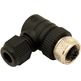 M12A Fem Coudé 4p; Bornes à vis (x4), Ø3-6,5mm-Lire la description
