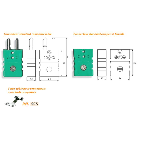Connecteur thermocouple compensé couple J (CEI 60584); mâle-Lire la description