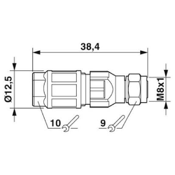 M08A Fem Droit 4p Inox; Bornes autodénudantes max. 0,5mm², Ø2.5-5mm-Lire la description