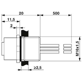 Embase paroi M16x1.5; M12A Fem Droit 8p/8 fils (8x0.25mm²), 0.5m-Lire la description