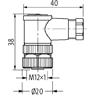 M12 Fem Coudé 8p; Bornes à vis <0.5mm², Ø6-8mm-Lire la description