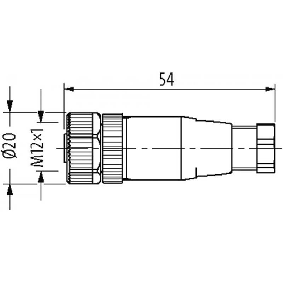 M12A Fem Droit 4p; Bornes à vis max. 0.75mm², Ø4-6mm Pg7-Lire la description