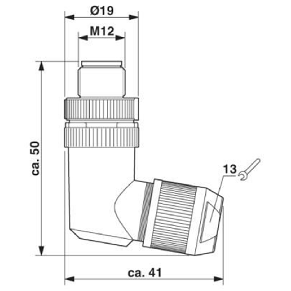 M12D Mâle Coudé 4p; Bornes Push-in <0,75mm², Ø4-8mm, PROFINET CAT5-Lire la description