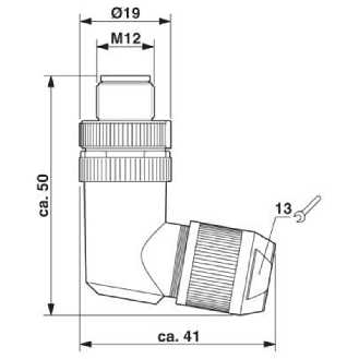 M12D Mâle Coudé 4p; Bornes Push-in <0,75mm², Ø4-8mm, PROFINET CAT5-Lire la description