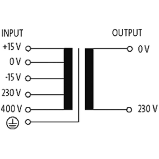 Transfo. cont. isol. MTS 250VA IN: 230/400VAC ±15VAC OUT: 230VAC-Lire la description