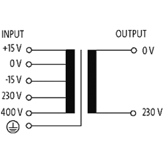 Transfo. cont. isol. MTS 100VA IN: 230/400VAC ±15VAC OUT: 230VAC-Lire la description