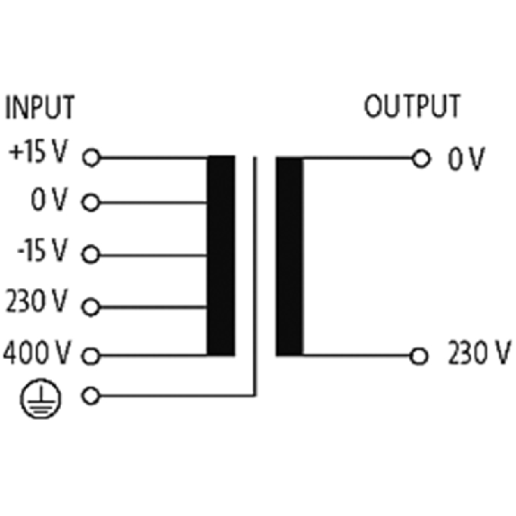 Transfo. cont. isol. MTS 100VA IN: 230/400VAC ±15VAC OUT: 230VAC-Lire la description