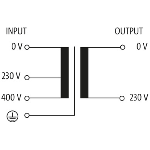 Transfo. cont. isol. MST 320VA IN: 230/400VAC OUT: 230VAC-Lire la description