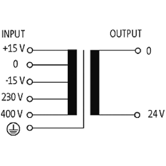 Transformateur de sécurité monophasé MTS 100VA IN: 230/400VAC ±15VAC OUT: 24VAC - 6686362 | MTS 0100-230-400±15V/24-Lire la description