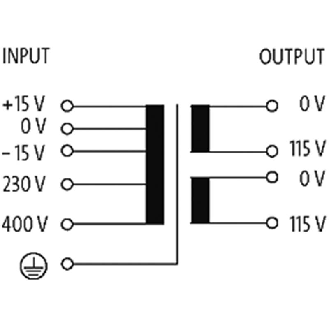 Transfo. cont. isol. MST 1600VA IN: 230-400VAC ±15VAC OUT: 2x115VAC-Lire la description