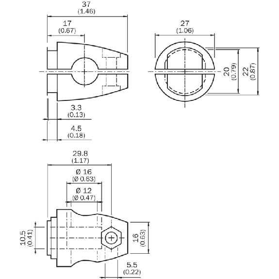 Equerre de fixation sur tube 12-20mm, W160/4S-3V inox/11-2/12-3/250-Lire la description