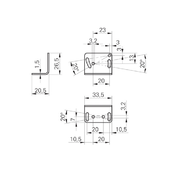 Equerre de fixation pour capteurs série 12, 34x20.6x26.6mm-Lire la description