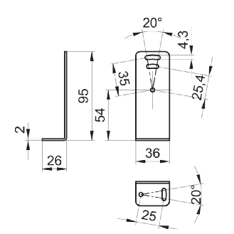 Equerre de fixation pour détecteurs O500/U500 (Forme L)-Lire la description