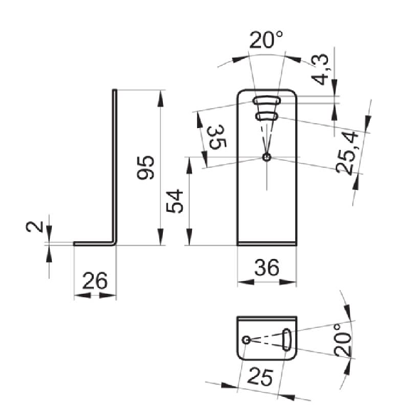 Equerre de fixation pour détecteurs O500/U500 (Forme L)-Lire la description