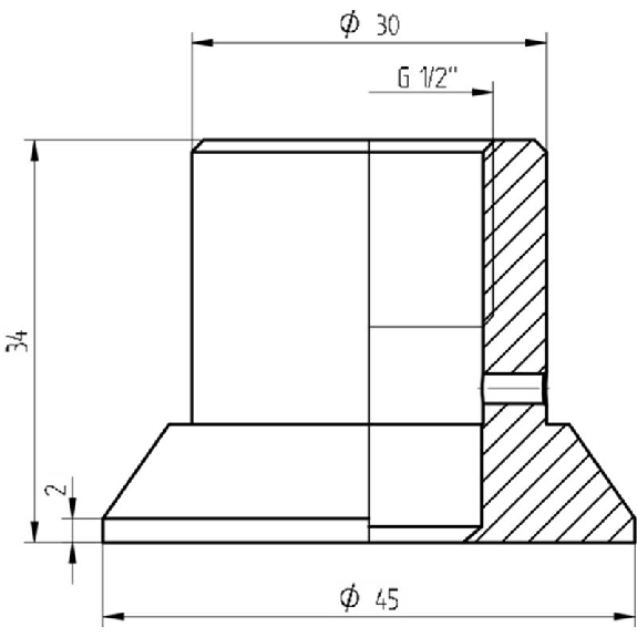 Manchon à souder hygiénique EHEDG 3-A, G½B / Ø 45 x 34, AISI 316L-Lire la description