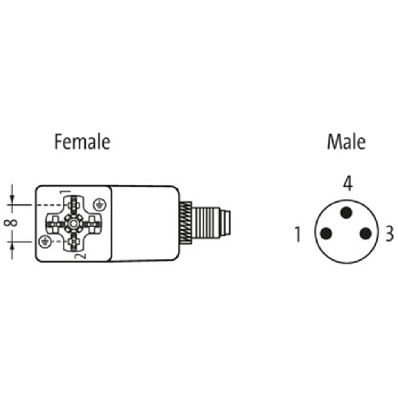 Adaptateur EV Forme C 8mm 24VAC/DC LED+ATP/M08 3p arrière-Lire la description