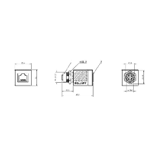 Adaptateur M12 Fem Droit 4p/RJ45 Mâle Droit 8p-Lire la description