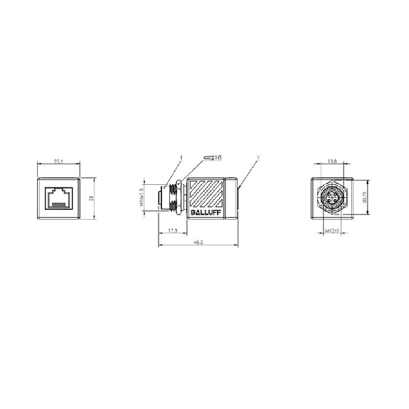 Adaptateur M12 Fem Droit 4p/RJ45 Mâle Droit 8p-Lire la description