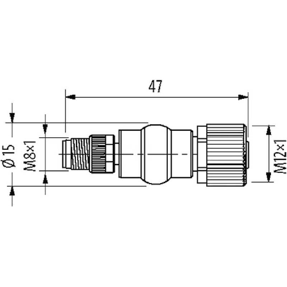 Adaptateur M08 Mâle Droit 4p/M12 Fem Droit 4p-Lire la description