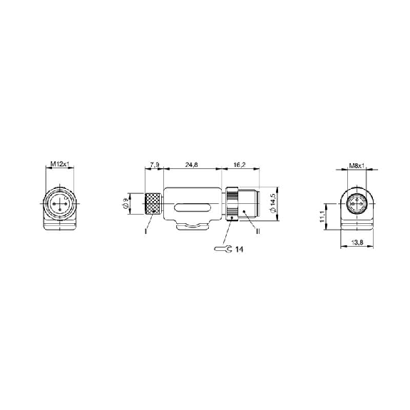Adaptateur M08 Fem Droit 3p/M12 Mâle Droit 3p-Lire la description