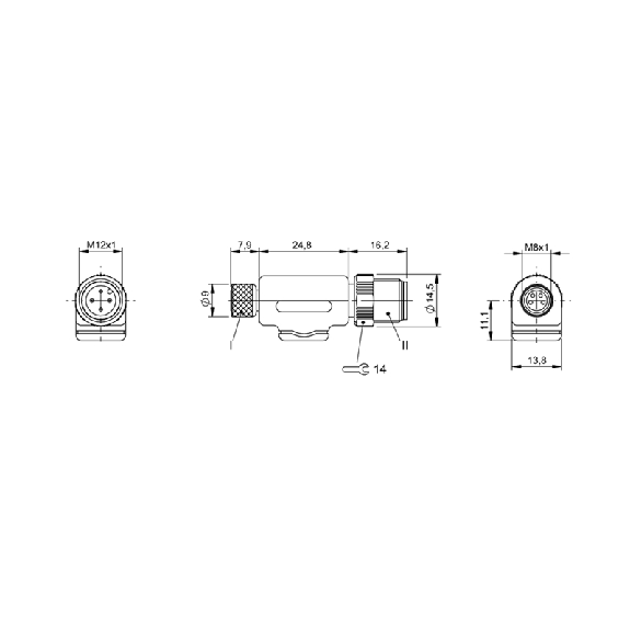 Adaptateur M08A Fem Droit 4p/M12A Mâle Droit 4p Adaptateur M08A Fem Droit 4p/M12A Mâle Droit 4p-Lire la description