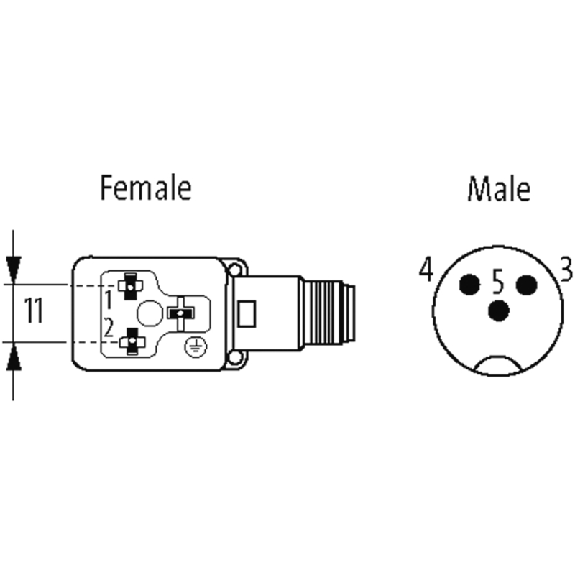 Adaptateur EV Forme BI 11mm 125VAC/DC / M12A Mâle 3P arrière-Lire la description