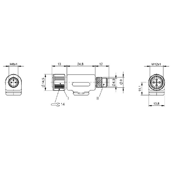 Adaptateur M12 Fem Droit 5p/M08 Mâle Droit 3p-Lire la description