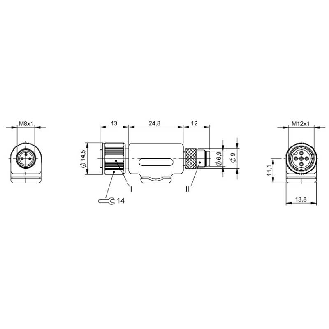 Adaptateur M12 Fem Droit 5p/M08 Mâle Droit 3p-Lire la description