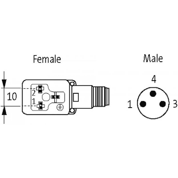 Adaptateur EV Forme B 10mm 24VAC/DC LED/M8 3p arrière-Lire la description
