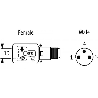 Adaptateur EV Forme B 10mm 24VAC/DC LED/M8 3p arrière-Lire la description