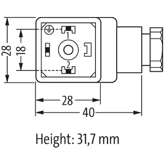 Connect. EV Forme A 18mm 230V LED+VDR 2P+T M16x1.5-Lire la description