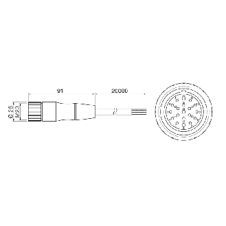 Connect.M23-F,19 poles-20m,PVC,Axial-Lire la description