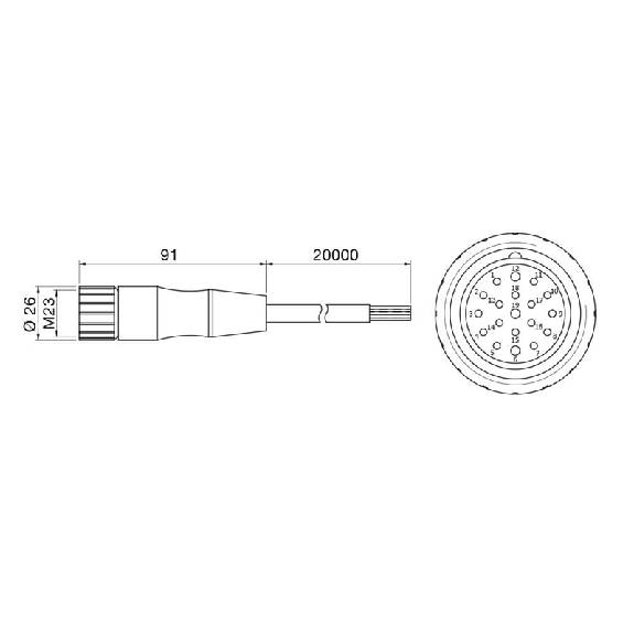 Connect.M23-F,19 poles-20m,PVC,Axial Connect.M23-F,19 poles-20m,PVC,Axial-Lire la description
