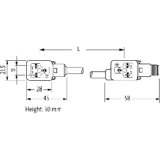 2xEV Forme BI 11mm 24V LED+ATP; PUR 3x0.75 Noir 0.2m/M12 Mâle arrière-Lire la description