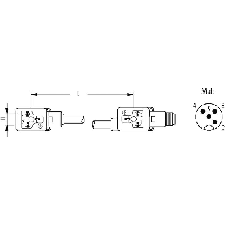 2xEV Forme BI 11mm 24V LED+ATP; PUR 3x0.75 Noir 0.2m/M12 Mâle arrière-Lire la description