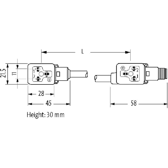 2xEV Forme BI 11mm 24V LED+ATP; PUR 3x0.75 Noir 0.2m/M12 Mâle arrière-Lire la description