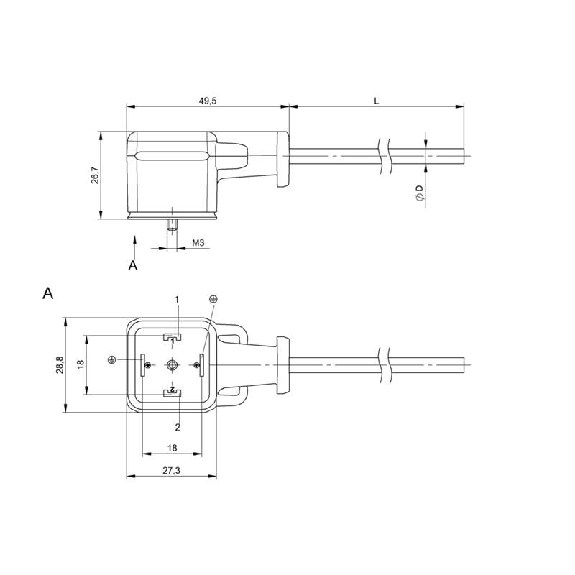 Connecteur EV Forme A 18mm 24V LED+ATP Câble PUR Cpc 5m-Lire la description