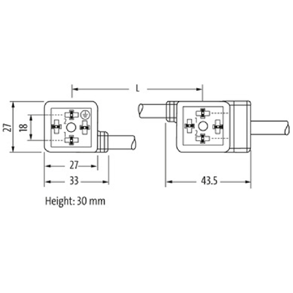 2xEV Forme A 18mm 24V LED+ATP; Câble PUR UL/CSA 4x0,75 Noir Cpc 3m-Lire la description