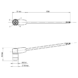Connect.M12-F,4 poles-5m-LED,PUR,90°-Lire la description