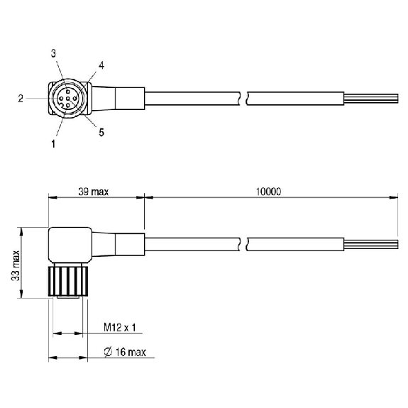Connect.M12-F,5 poles-10m,PVC,90°-Lire la description