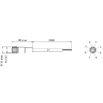 Connect.M12-F,8 poles-5m,PVC,Axial-Lire la description
