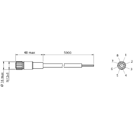 Connect.M12-F,8 poles-5m,PVC,Axial-Lire la description