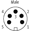 7/8'' Mâle Coudé 5p; Bornes à vis (x5) <1.5mm², Ø6-8,7mm