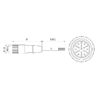 Connect.M12-F,8 poles-5m,PUR,Axial-Lire la description