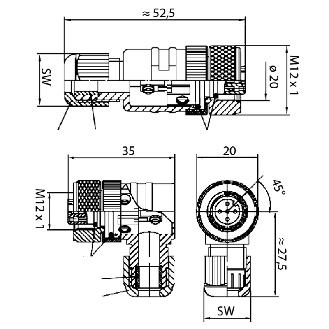 Connect.M8-M-Axial,4 p,Field attach.-Lire la description