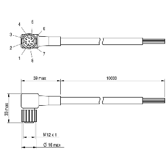 Connect.M12-F,8 poles-5m,PVC,90°-Lire la description